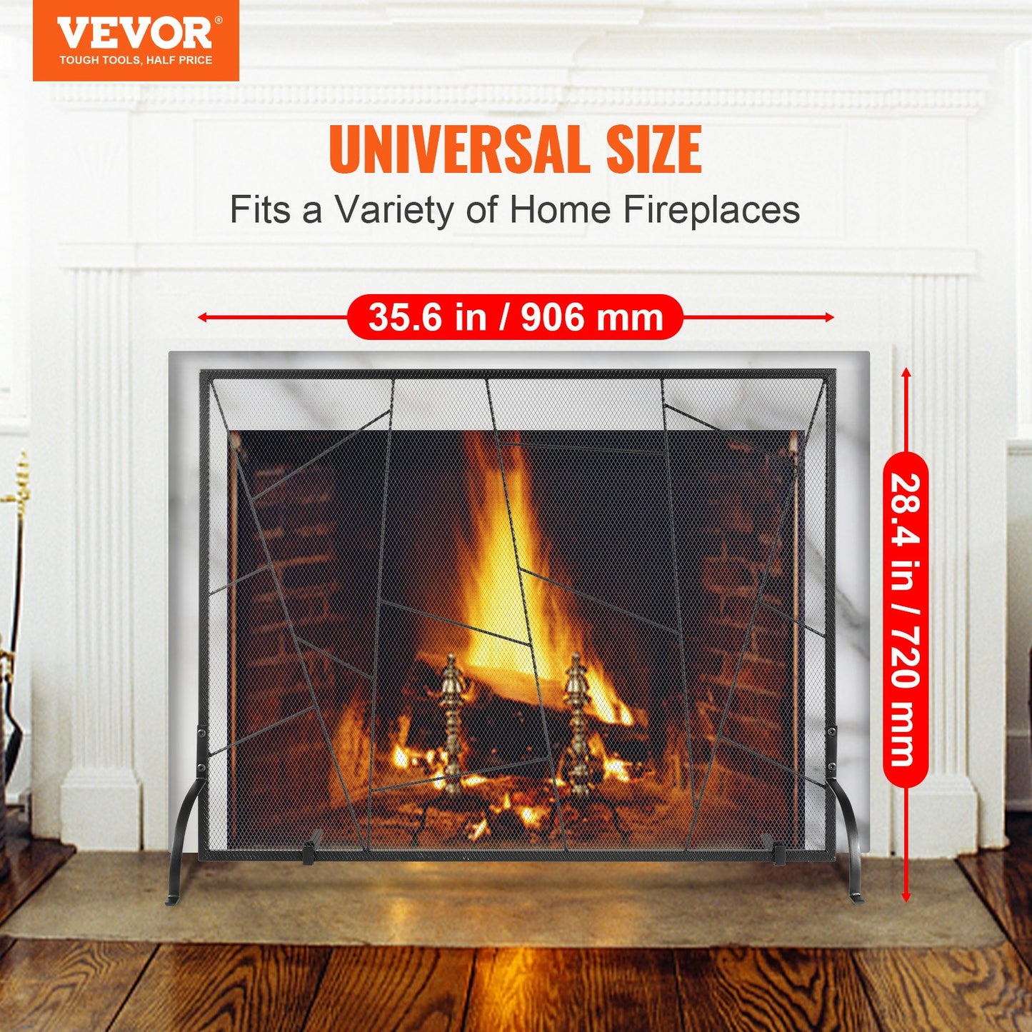 VEVOR Fireplace Screen Single Panel, Sturdy Iron Mesh Fireplace Screen, 35.6(L) x28.4(H) Spark Guard Cover, Simple Installation, Free Standing Fire Fence Grate for Living Room Home Decor Modern