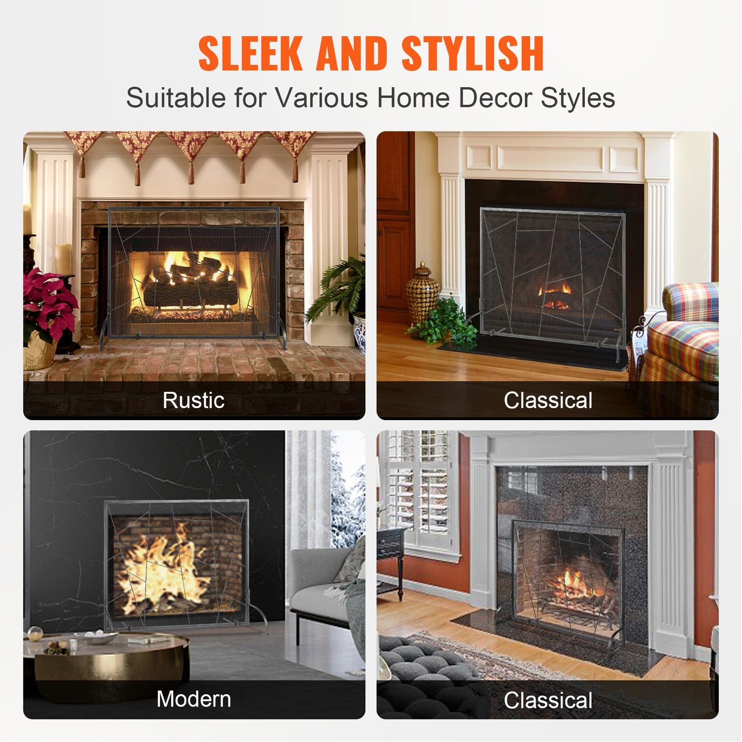 VEVOR Fireplace Screen Single Panel, Sturdy Iron Mesh Fireplace Screen, 35.6(L) x28.4(H) Spark Guard Cover, Simple Installation, Free Standing Fire Fence Grate for Living Room Home Decor Modern