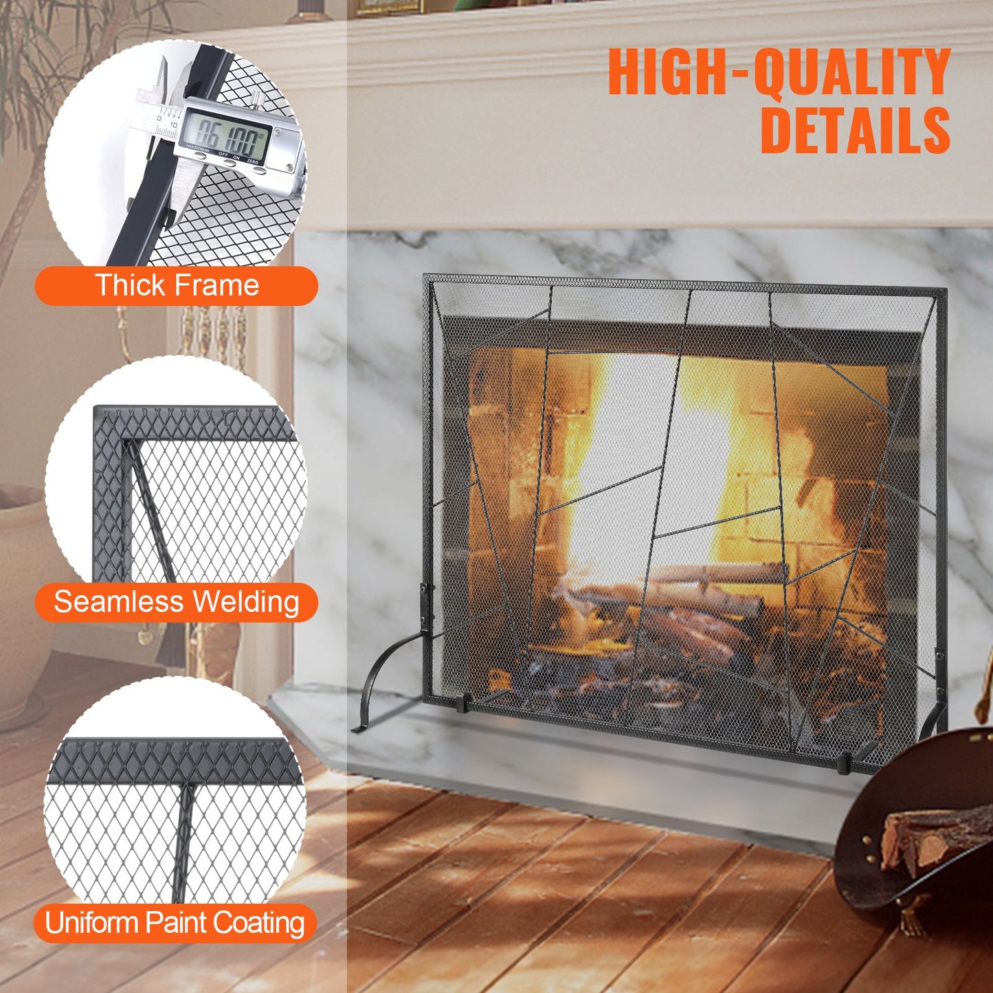 VEVOR Fireplace Screen Single Panel, Sturdy Iron Mesh Fireplace Screen, 35.6(L) x28.4(H) Spark Guard Cover, Simple Installation, Free Standing Fire Fence Grate for Living Room Home Decor Modern