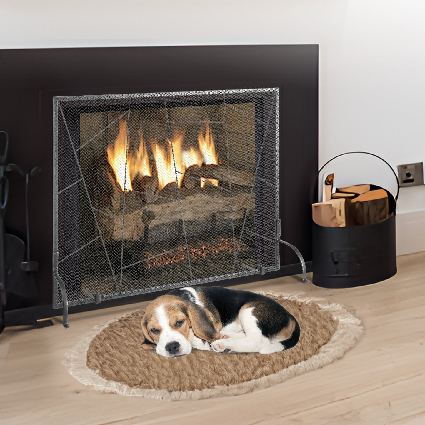 VEVOR Fireplace Screen Single Panel, Sturdy Iron Mesh Fireplace Screen, 35.6(L) x28.4(H) Spark Guard Cover, Simple Installation, Free Standing Fire Fence Grate for Living Room Home Decor Modern
