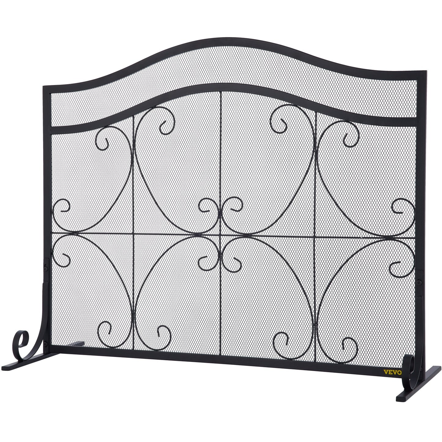 VEVOR Fireplace Screen, 38 x 26.5 Inch,Heavy Duty Iron Freestanding Spark Guard with Support, Metal Mesh Craft, Broom Tong Shovel Poker Included for Fireplace Decoration & Protection, Black