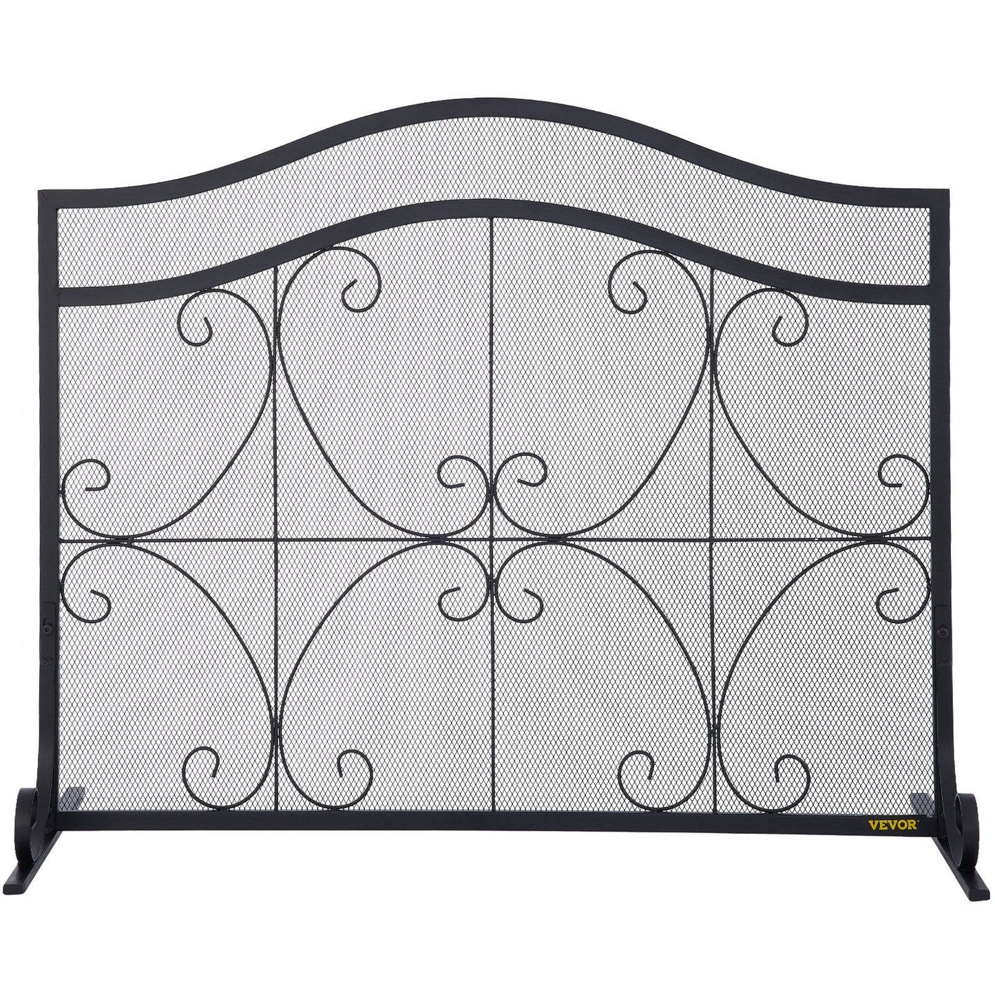 VEVOR Fireplace Screen, 38 x 26.5 Inch,Heavy Duty Iron Freestanding Spark Guard with Support, Metal Mesh Craft, Broom Tong Shovel Poker Included for Fireplace Decoration & Protection, Black