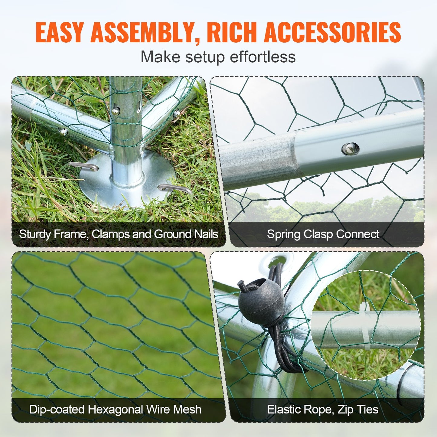 VEVOR Chicken Coop, 9.8x6.5x6.5ft Walk-in Large Metal Chicken Run for Yard with Waterproof Cover, Doom Roof Hen House with Security Lock for Outdoor and Backyard, Farm, Duck Rabbit Cage Poultry Pen