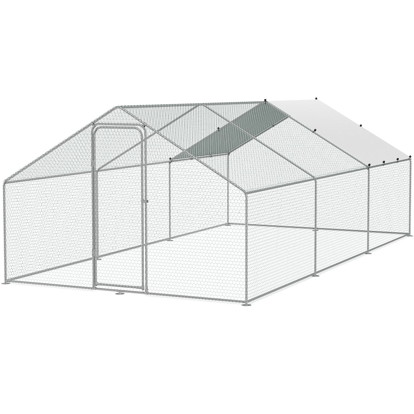 VEVOR Large Metal Chicken Coop, 9.8x19.3x6.5 ft Walk-in Chicken Runs for Yard with Cover, Spire Roof Hen House with Security Lock for Outdoor and Backyard, Farm, Duck Rabbit Cage Poultry Pen