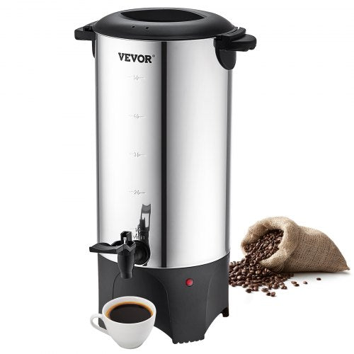 Commercial Coffee Urn, 50 Cups Stainless Steel Large Coffee Dispenser, 1000W 110V Electric Coffee Maker Urn For Quick Brewing, Hot Water Urn with Detachable Power Cord for Easy Cleaning, Silver