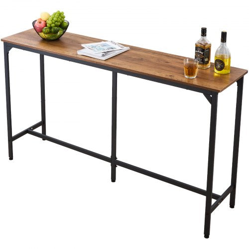 Bar Table, 1PCS 53¡å Kitchen Bar Table, Tall Dining Tables with Rounded Edge, Rectangular High Top Kitchen Tables for Balcony, Living Room, Light Brown, Black, Extended Horizontal Design