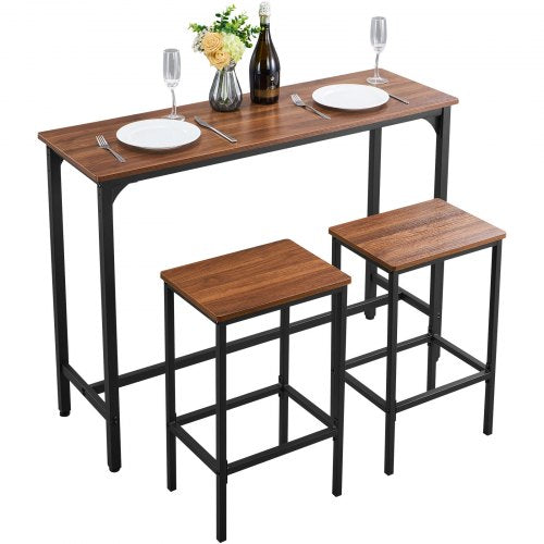 Bar Table, 3PCS 47¡å Bars Tables Set, Bar Tables and Chair Set with Rounded Edge Design, Rectangular Pub Table with Two Stools for Office Desk, Breakfast Corner, Mini Bars, Rustic Brown, Black