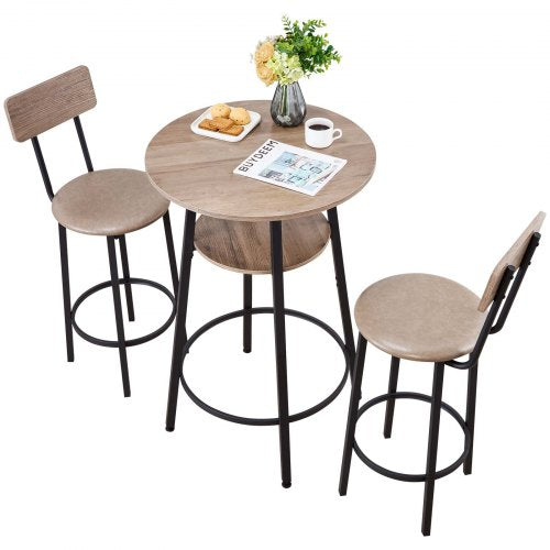 Bar Table, 3PCS 23.5¡å Bars Tables Set, Bar Tables and Chair Set with Rounded Corner Design, Round Pub Table with Two Stools for Office Desk, Breakfast Corner, Mini Bars, Light Gray, Black