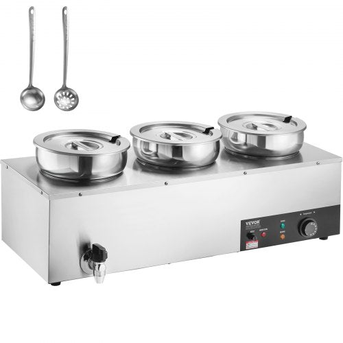 Electric Soup Warmer, Three 7.4QT Stainless Steel Round Pot, 1200W Commercial Food Warmer, 86~185¡ãF Adjustable Temp, Bain Marie with Anti-Dry Burn and Reset Button, for Restaurant, Buffet
