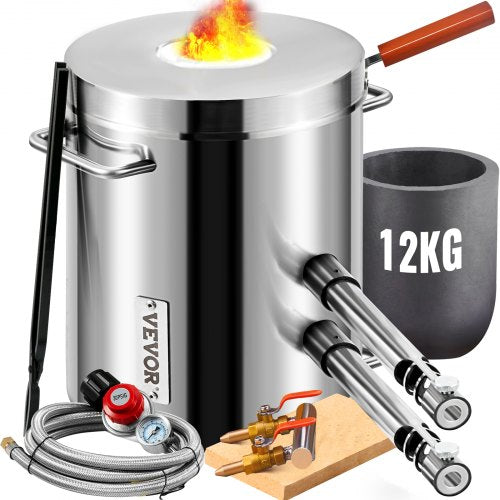 Propane Melting Furnace Kit, 12KG Large Capacity Foundry Home Kilns,Stainless Steel Smelter,  Blacksmithing Forge with Crucible an Tongs Kiln, For Metal Scrap Recycle, Gold Copper Silver Casting
