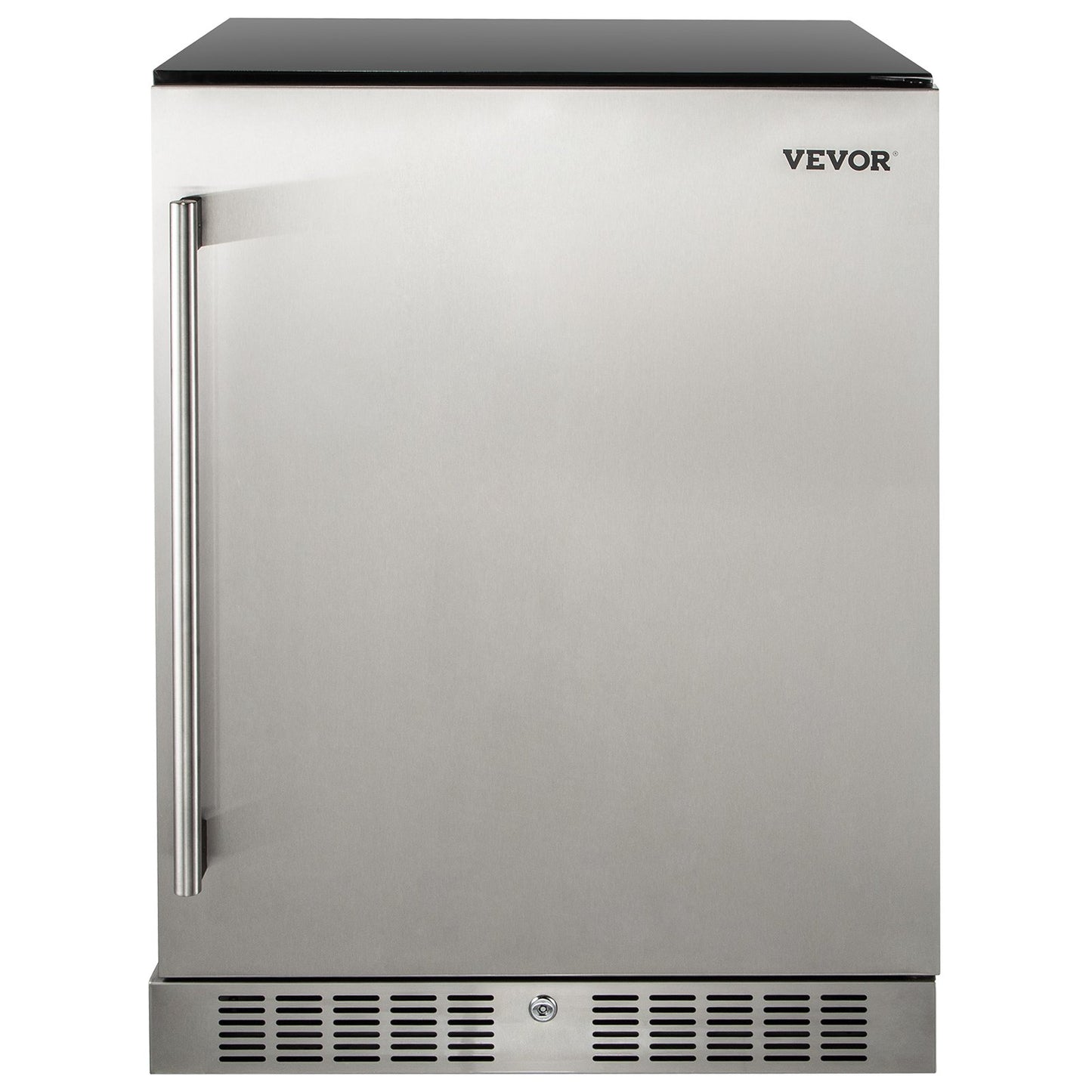 VEVOR 24'' Built-in Beverage Cooler, 5.3 cu.ft. Stainless Steel Beverage Refrigerator w/Embraco Compressor, 142 Can Beer Fridge for Home Bar Office Outdoor Indoor Use, 150L, Black & Silver