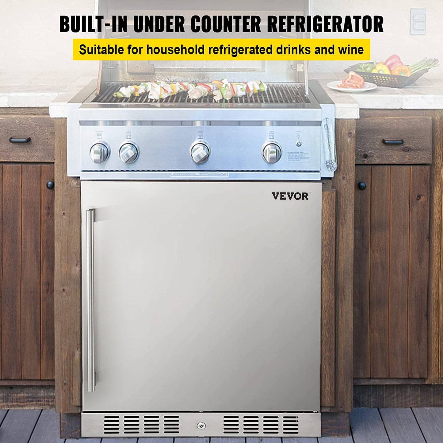 VEVOR Outdoor Refrigerator, Built-in 24 Undercounter Refrigerator, 5.5 cu.ft. Built-in Beverage Refrigerator, Stainless Steel Compact Refrigerator Mini Bar Beer Fridge for Home Bar Office Outdoor