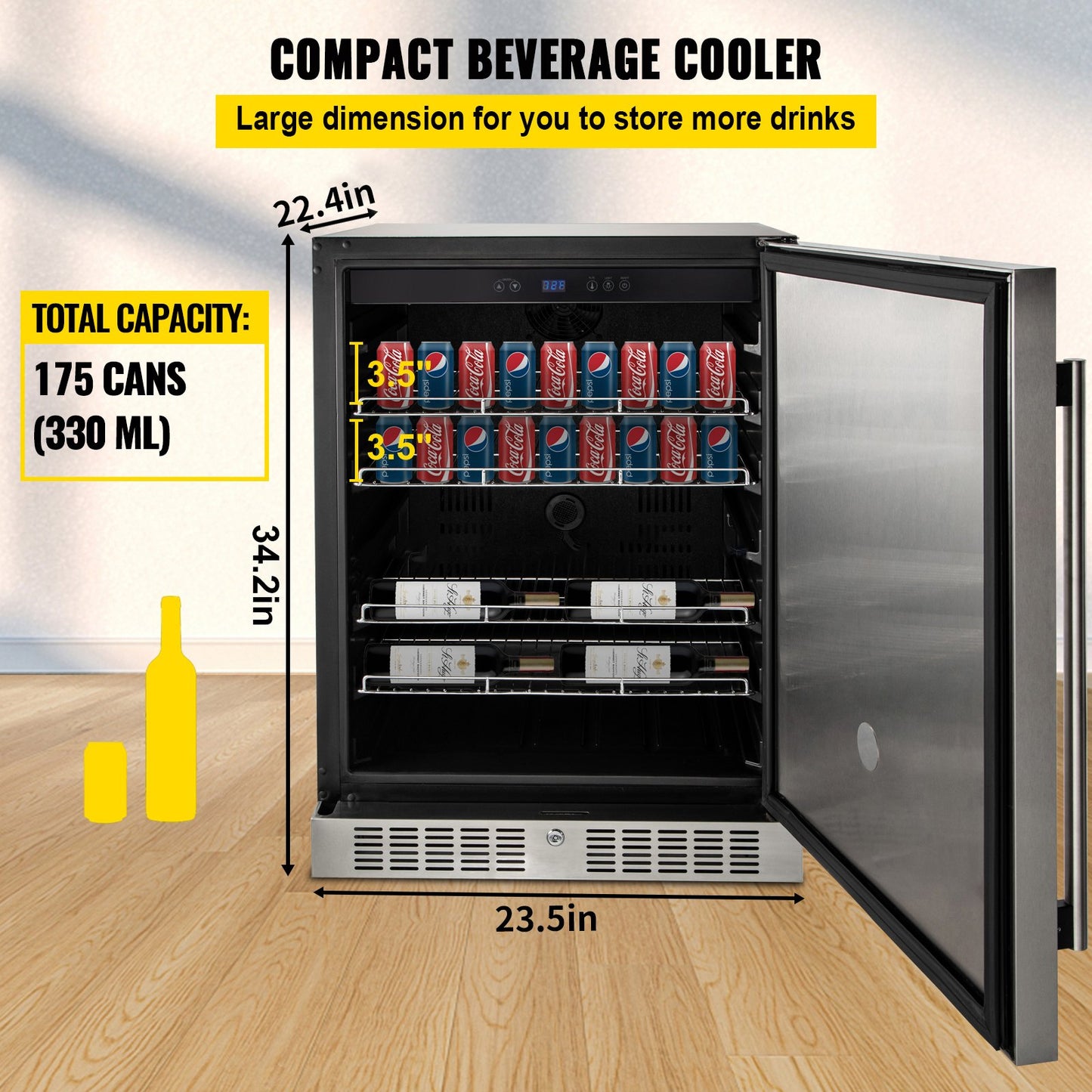 VEVOR Outdoor Refrigerator, Built-in 24 Undercounter Refrigerator, 5.5 cu.ft. Built-in Beverage Refrigerator, Stainless Steel Compact Refrigerator Mini Bar Beer Fridge for Home Bar Office Outdoor