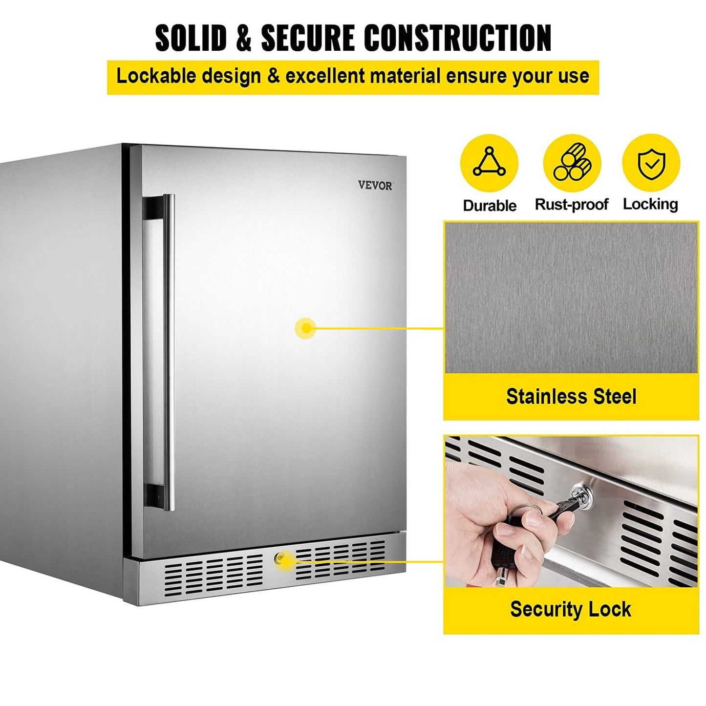 VEVOR Outdoor Refrigerator, Built-in 24 Undercounter Refrigerator, 5.5 cu.ft. Built-in Beverage Refrigerator, Stainless Steel Compact Refrigerator Mini Bar Beer Fridge for Home Bar Office Outdoor