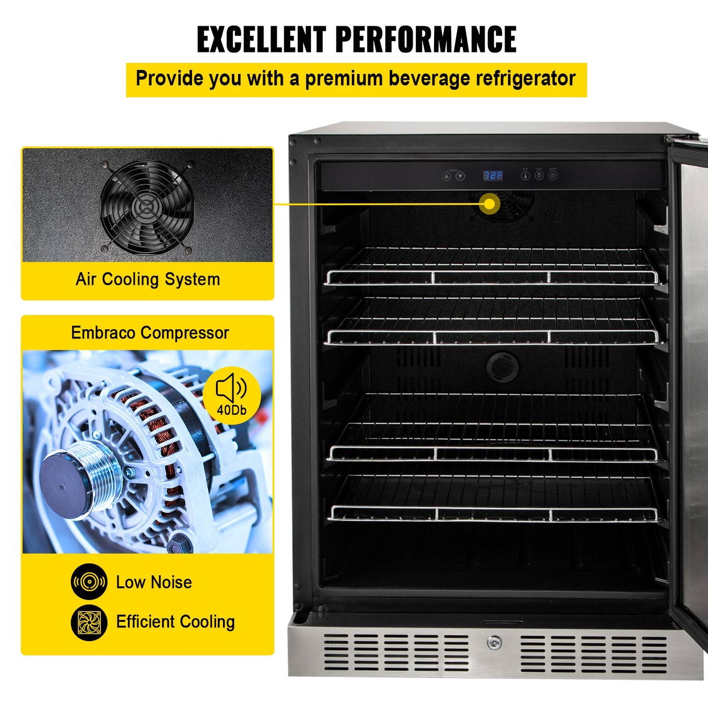 VEVOR Outdoor Refrigerator, Built-in 24 Undercounter Refrigerator, 5.5 cu.ft. Built-in Beverage Refrigerator, Stainless Steel Compact Refrigerator Mini Bar Beer Fridge for Home Bar Office Outdoor