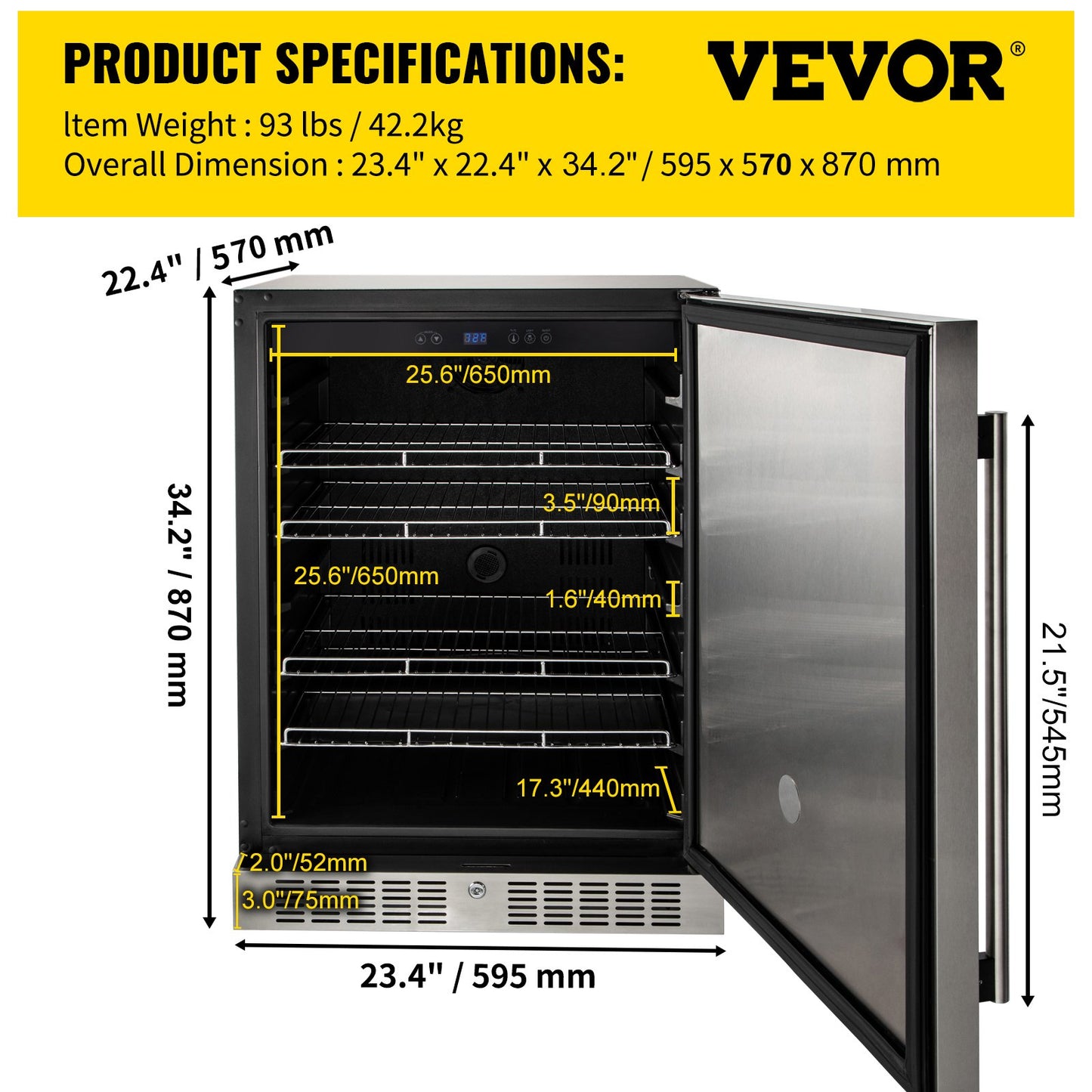 VEVOR Outdoor Refrigerator, Built-in 24 Undercounter Refrigerator, 5.5 cu.ft. Built-in Beverage Refrigerator, Stainless Steel Compact Refrigerator Mini Bar Beer Fridge for Home Bar Office Outdoor