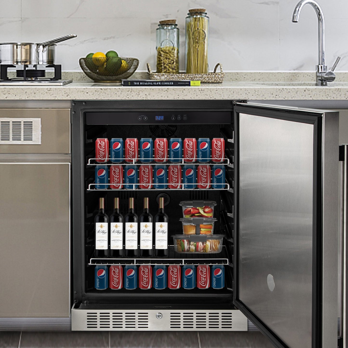 VEVOR Outdoor Refrigerator, Built-in 24 Undercounter Refrigerator, 5.5 cu.ft. Built-in Beverage Refrigerator, Stainless Steel Compact Refrigerator Mini Bar Beer Fridge for Home Bar Office Outdoor