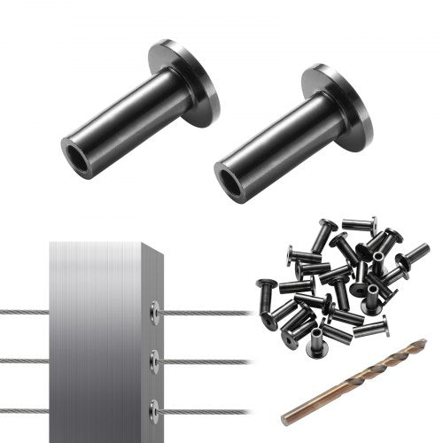 101 Pack T316 Stainless Steel Protector Sleeves for 1/8' Wire Rope Cable Railing, DIY Balustrade T316 Marine Grade, Come with A Free Drill Bit, Black
