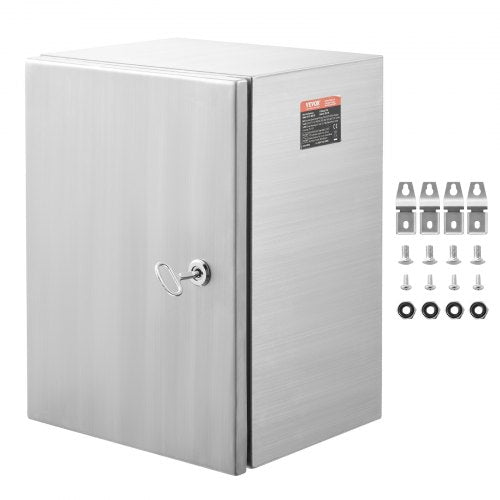 Steel Electrical Box, 20'x 16'x 8', 304 Stainless Steel Electrical Enclosure Box, Wall-Mounted Outdoor Electrical Electronic Equipment Enclosure with Mounting Plate Hinges Lock, IP66 Waterproof