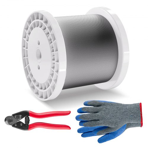 Wire Rope Kit, 1/8' 1000 ft 316 Stainless Steel Cable with Cutter and Gloves, 1600 lbs Breaking Strength, 7x7 Strands Construction Marine Aircraft Grade for Handrail Stair Decking Fence Outdoors