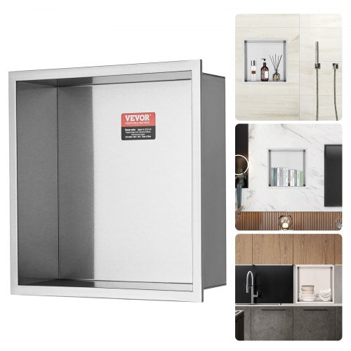 13'x13' No Tile Shower Niche 304 Stainless Steel, Wall-Inserted Niche Recessed Double Shelves, Sealed Waterproof Rust-Resistant Modern Niche for Shower Bathroom Soap Storage, Silver