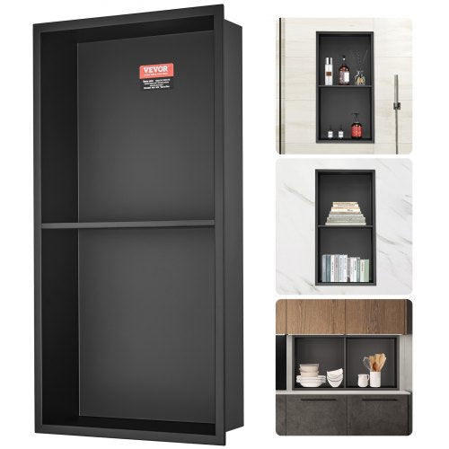 13'x25' No Tile Shower Niche 304 Stainless Steel, Wall-Inserted Niche Recessed Double Shelves, Sealed Waterproof Rust-Resistant Easy Cleaning Modern Niche for Shower or Soap Storage Bathroom