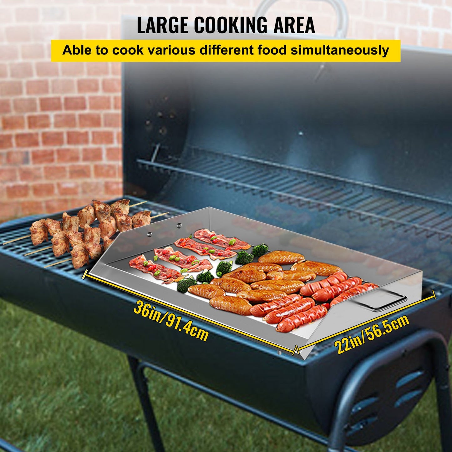 VEVOR Stainless Steel Griddle,36 x 22 Universal Flat Top Rectangular Plate, BBQ Charcoal/Gas Non-Stick Grill with 2 Handles and Grease Groove with Hole?Grills for Camping, Tailgating and Parties