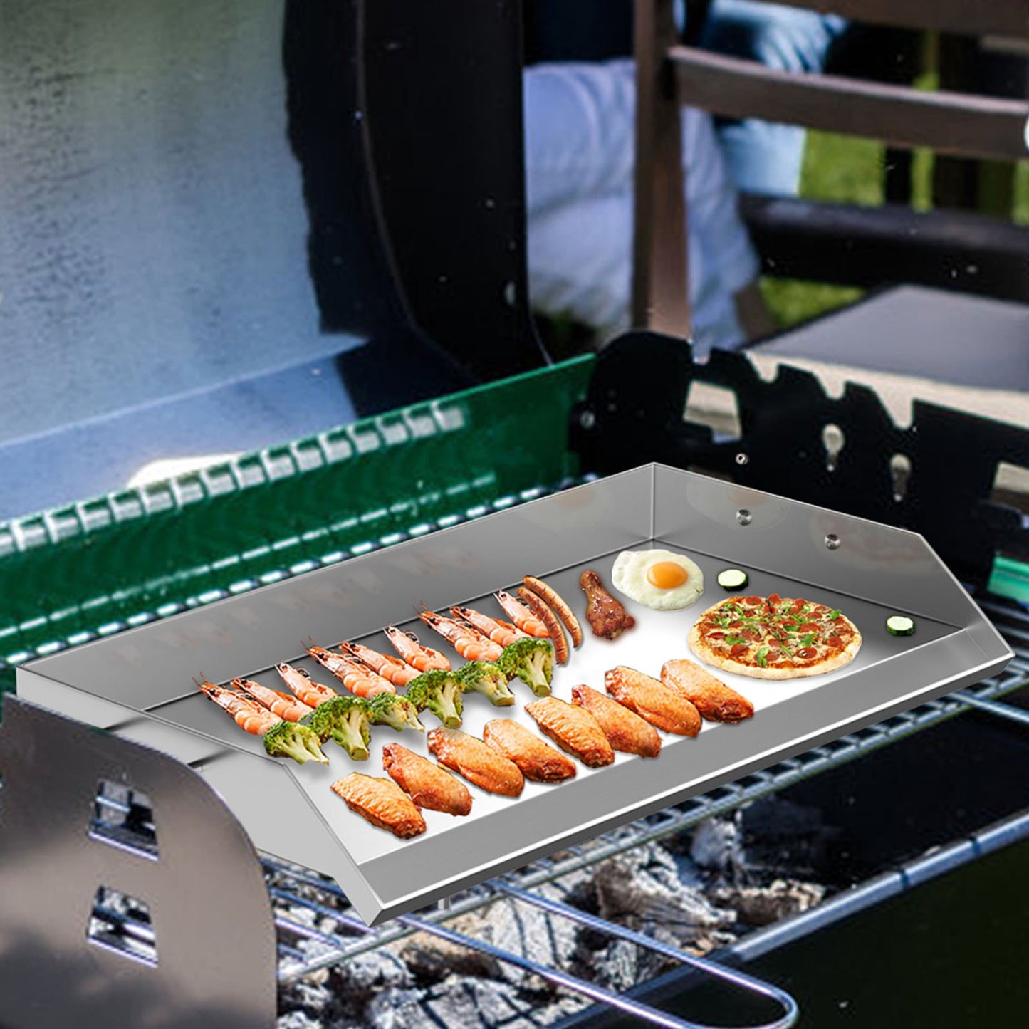 VEVOR Stainless Steel Griddle,36 x 22 Universal Flat Top Rectangular Plate, BBQ Charcoal/Gas Non-Stick Grill with 2 Handles and Grease Groove with Hole?Grills for Camping, Tailgating and Parties