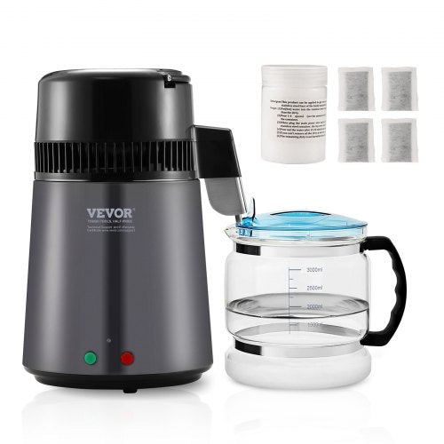 Water Distiller, 4L 1.05 Gallon Pure Water Purifier Filter For Home Countertop, 750W Distilled Water Maker, Stainless Steel Interior Distiller Water Making Machine to Make Clean Water, Gray