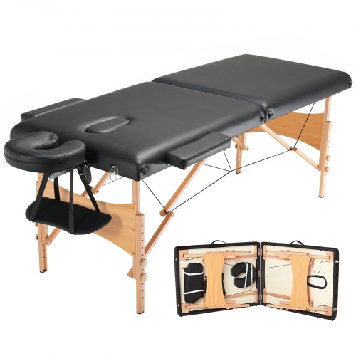 Portable Massage Table 28' W, 2 Folding Lightweight Massage Table, 8-Level Height Adjustable Salon Tattoo Bed, Spa Table with Headrest, Armrests, Hand Pallet & Carrying Bag, 600LBS