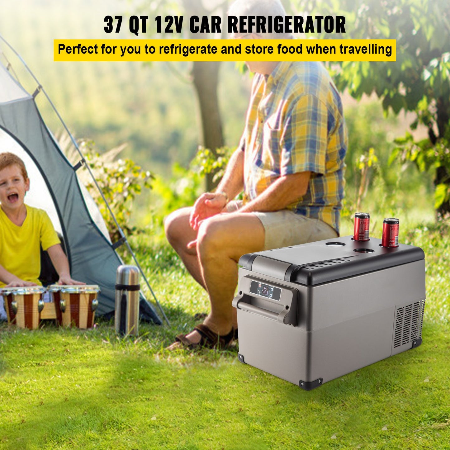 VEVOR Portable Refrigerator 37 Quart(35 Liter),12 Volt Refrigerator App Control(-4¨H~68¨H), Car Refrigerator Dual Zone with 12/24v DC & 110-240v AC for Camping, Travel, Fishing, Outdoor or Home Use