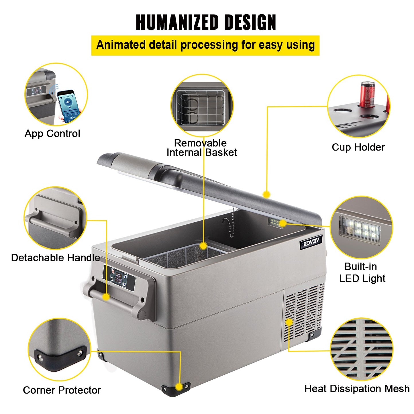 VEVOR Portable Refrigerator 37 Quart(35 Liter),12 Volt Refrigerator App Control(-4¨H~68¨H), Car Refrigerator Dual Zone with 12/24v DC & 110-240v AC for Camping, Travel, Fishing, Outdoor or Home Use