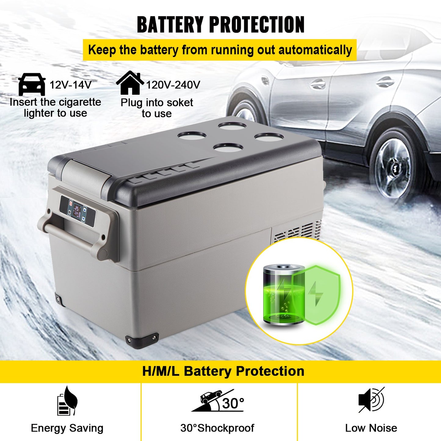 VEVOR Portable Refrigerator 37 Quart(35 Liter),12 Volt Refrigerator App Control(-4¨H~68¨H), Car Refrigerator Dual Zone with 12/24v DC & 110-240v AC for Camping, Travel, Fishing, Outdoor or Home Use