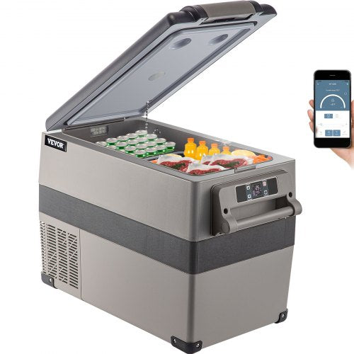 VEVOR 12 Volt Refrigerator 45L(48qt) Fast Cooling Portable Freezer with App Control(-4¨H~68¨H) Car Fridge with 12/24v DC & 110-240v AC for Travel, Camping and Home Use, 48 Quart, Black