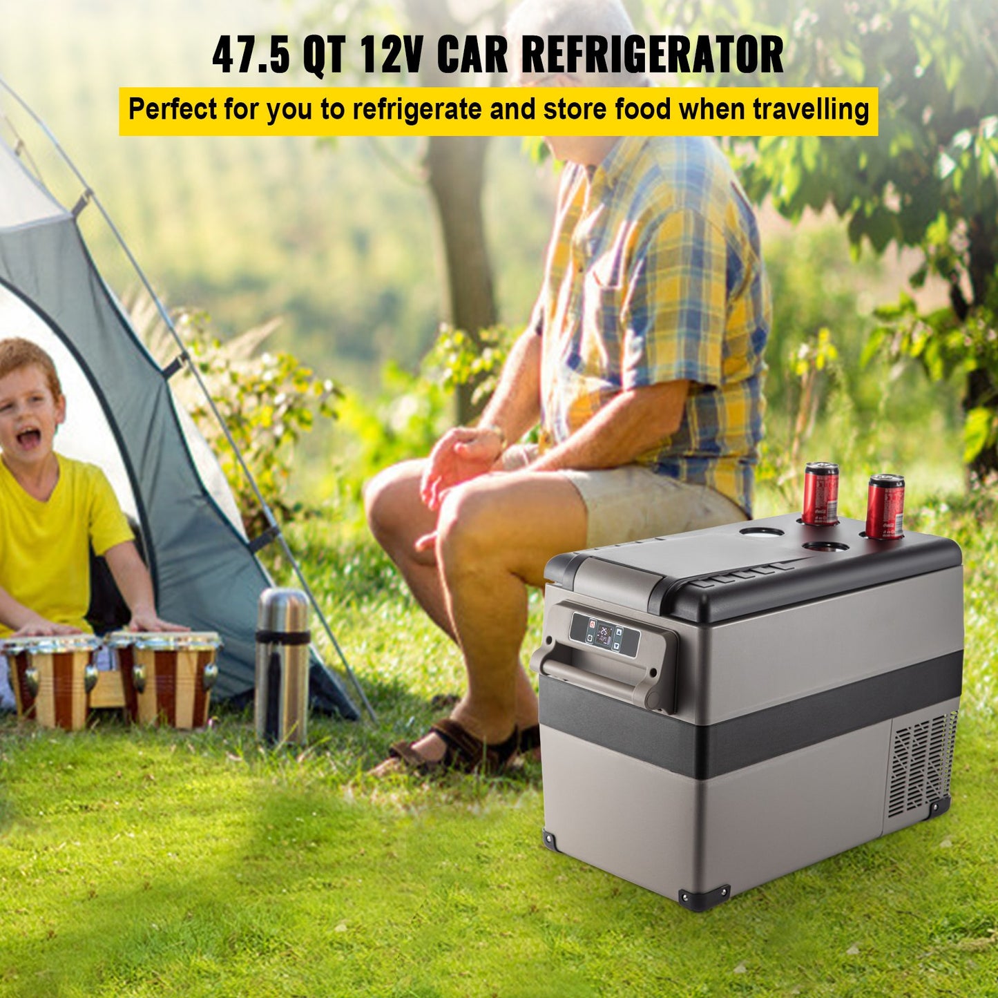 VEVOR 12 Volt Refrigerator 45L(48qt) Fast Cooling Portable Freezer with App Control(-4¨H~68¨H) Car Fridge with 12/24v DC & 110-240v AC for Travel, Camping and Home Use, 48 Quart, Black