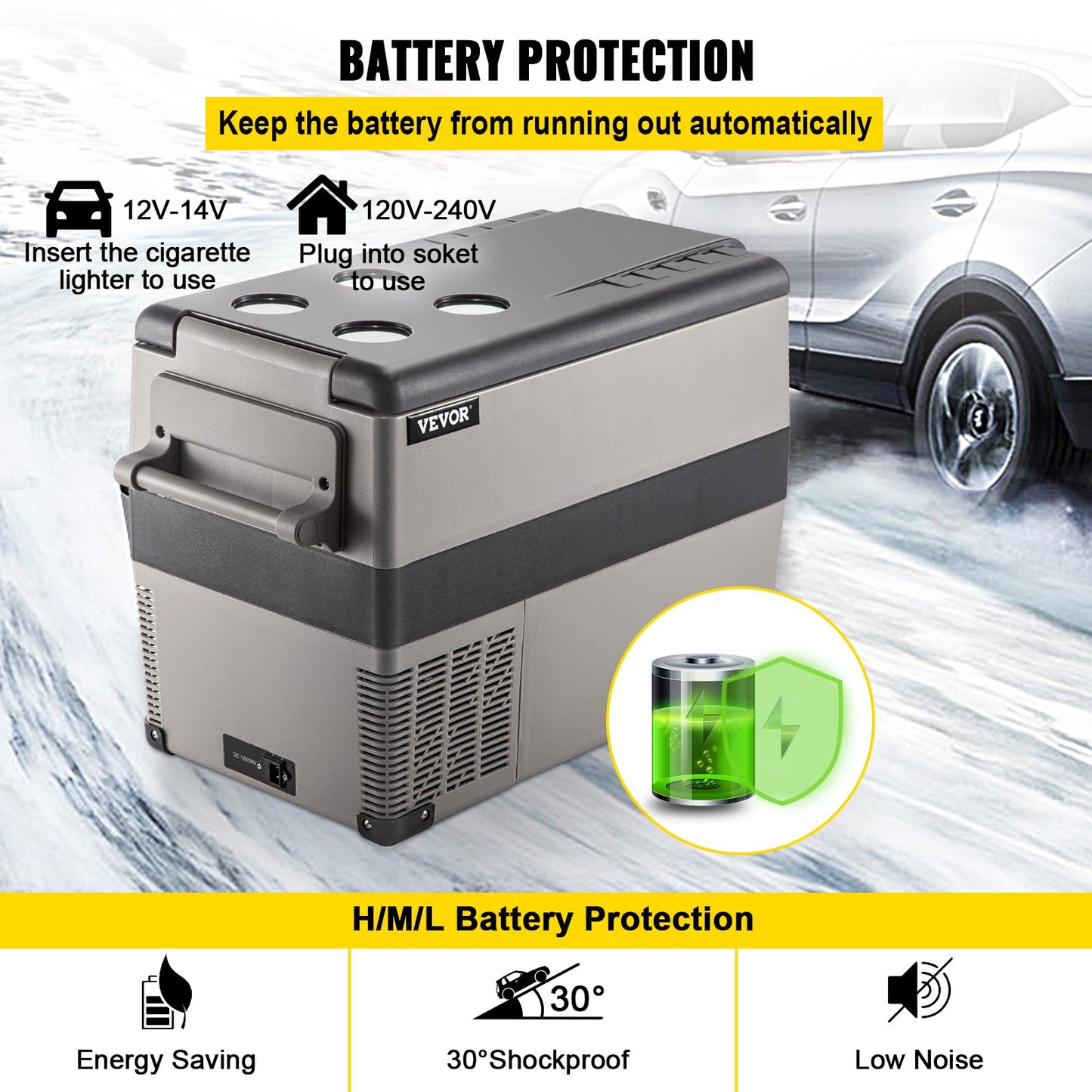 VEVOR 12 Volt Refrigerator 45L(48qt) Fast Cooling Portable Freezer with App Control(-4¨H~68¨H) Car Fridge with 12/24v DC & 110-240v AC for Travel, Camping and Home Use, 48 Quart, Black