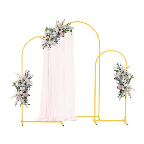 Arch Backdrop Stand, Set of 3, 6/5/4 ft, Stable Structure, Easy Assembly, Gold Metal Arch Backdrop Stand for Wedding, Birthday Party, Graduation, Holiday Celebration, and Ceremony Decoration