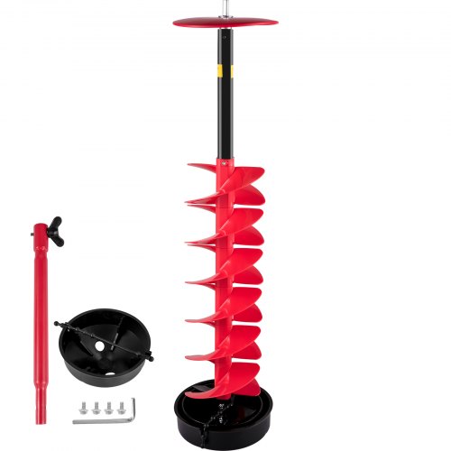 VEVOR Ice Drill Auger, 6 Diameter Nylon Ice Auger, 39 Length Ice Auger Bit,Auger Drill with 11.8 Extension Rod,Auger Bit w/Drill Adapter,Top Plate & Blade Guard for Ice Fishing Ice Burrowing Red