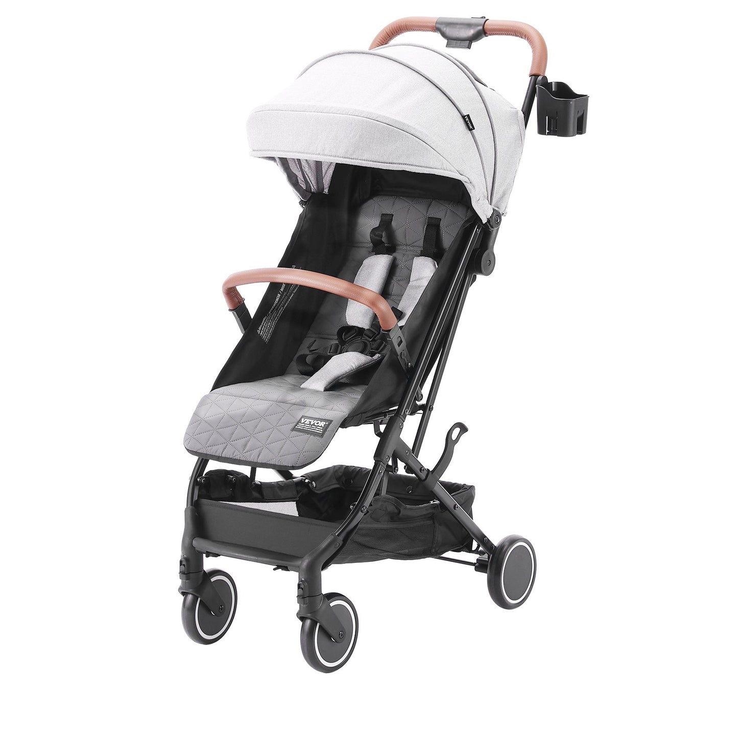 VEVOR Standard Baby Infant Stroller, Toddler Stroller with 95¡ã-150¡ã Adjustable Backrest & & 0/90¡ãAdjustable Footrest & One-click Folding, Newborn Stroller with Cup Holder and Carry Bag, Light Grey
