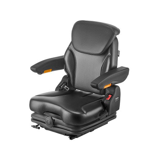Universal Forklift Seat, Tractor Suspension Seat with Adjustable Back, Armrest, Headrest & Safety Belt, Secure Fold Down Tractor Seat with Micro Switch, Lawnmower Seat for Skid Loader Bulldozer