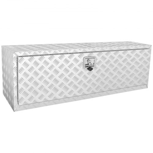 Underbody Truck Box, 48'¡Á17'¡Á18' Pickup Storage Box, Heavy Duty Aluminum Diamond Plate Tool Box with Lock and Keys, Waterproof Trailer Storage Box with T-Handle Latch for Truck, Van, Trailer