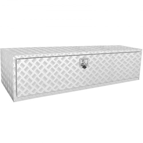 Underbody Truck Box, 60'¡Á24'¡Á24' Pickup Storage Box, Heavy Duty Aluminum Diamond Plate Tool Box with Lock and Keys, Waterproof Trailer Storage Box with T-Handle Latch for Truck, Van, Trailer