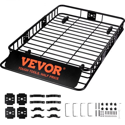 Roof Rack Cargo Basket, 64' x 39' x 6' Rooftop Cargo Carrier with Extension, Heavy-duty Steel 200 LBS Capacity Universal Roof Rack Basket, Luggage Holder for SUV, Truck