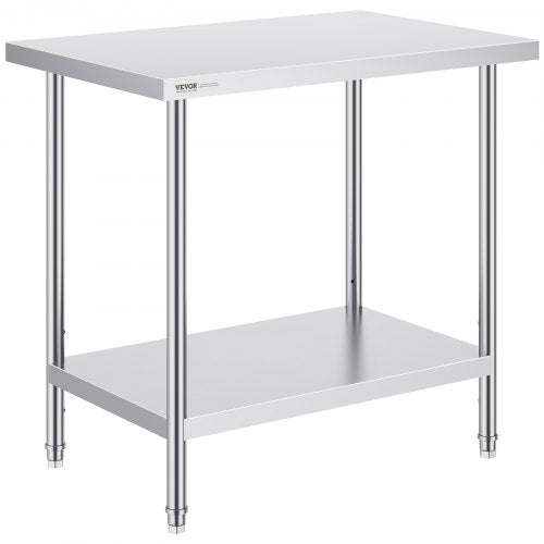 Stainless Steel Prep Table, 24 x 36 x 34 Inch, 750 lbs Load Capacity, Heavy Duty Metal Worktable with 3 Adjustable Height Levels, Commercial Workstation for Kitchen Garage Restaurant Backyard
