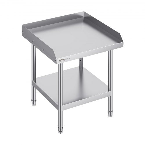 Stainless Steel Work Table, 24 x 24 x 26 Inch Commercial Food Prep Worktable, 3-Sided Backsplash Heavy Duty Prep Worktable, Metal Work Table with Adjustable Height for Restaurant Home Hotel