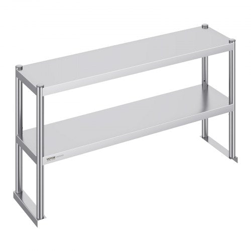 Double Overshelf, Double Tier Stainless Steel Overshelf, 12 x 48 Inch Double Deck Overshelf, Height Adjustable Overshelf Prep Work Table for Kitchen, Restaurant and Workshop