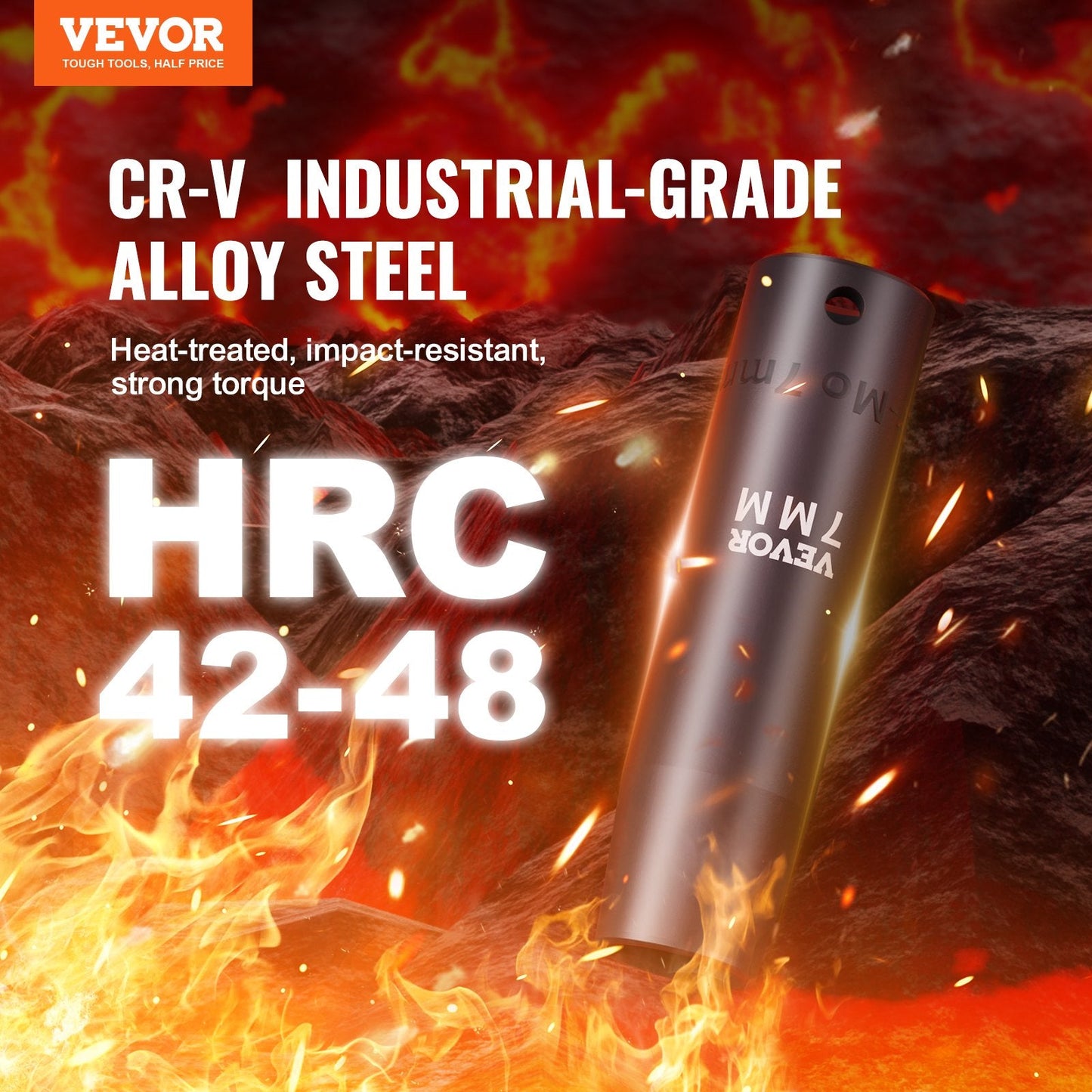 VEVOR 1/2 Drive Impact Socket Set, 23 Piece Socket Set SAE 拢篓7/16 -1拢漏& Metric 拢篓13-24mm拢漏6 Point Cr-V Alloy Steel for Auto Repair with Ratchet Handle Rugged Construction Storage Case