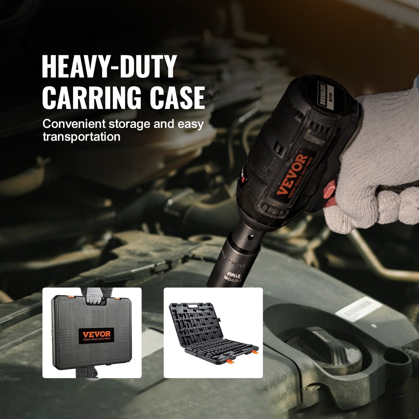 VEVOR 1/2 Drive Impact Socket Set, 23 Piece Socket Set SAE 拢篓7/16 -1拢漏& Metric 拢篓13-24mm拢漏6 Point Cr-V Alloy Steel for Auto Repair with Ratchet Handle Rugged Construction Storage Case