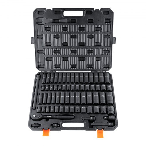 1/2' Drive Impact Socket Set, 65 Piece Socket Set SAE 3/8' to 1-1/4' and Metric 10-24mm, 6 Point Cr-V Alloy Steel for Auto Repair, Rugged Construction, Easy-to-Read Size Markings, Storage Case