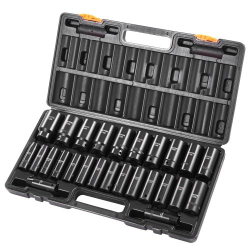 Impact Socket Set, 1/2' 26 Piece Impact Sockets, Deep Socket, 6-Point Sockets, 1/2 Inches Drive Socket Set Impact Metric 10mm - 36mm, Cr-V Rugged Construction, with a Storage Cage
